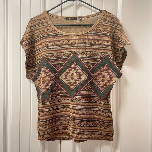 Dex Aztec Print Brown Knit Tunic Blouse - S - Picture 4 of 11